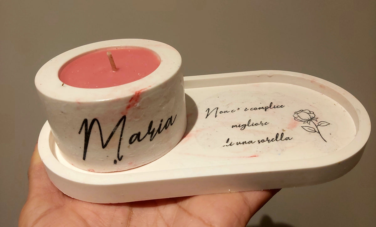 Candela con dedica con vassoio