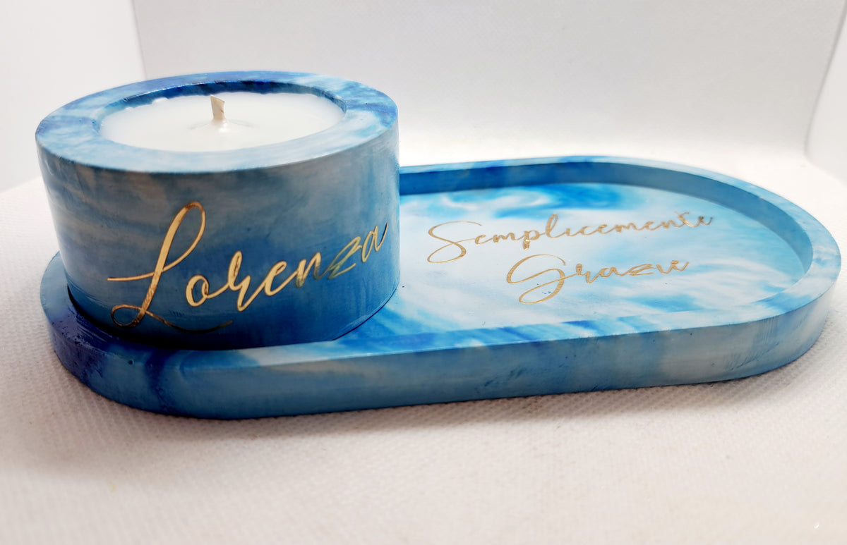 Candela con dedica con vassoio